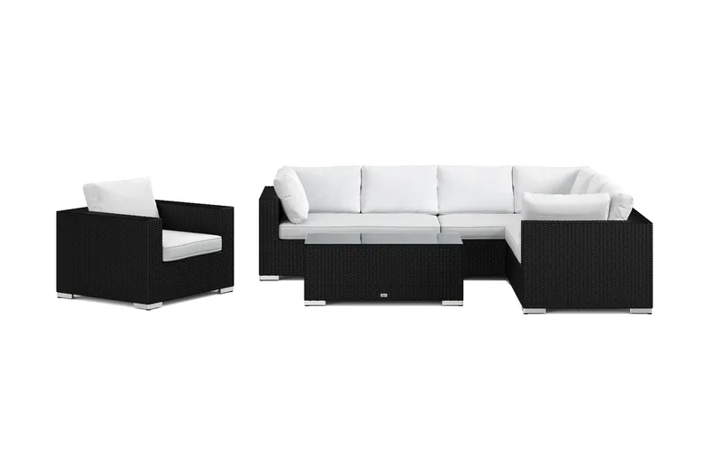 Bahamas utomhus L-soffa höger 7-sits med fåtölj och bord - Svart - Trädgård & spabad - Utemiljö - Altan & terrass - Altanmöbler