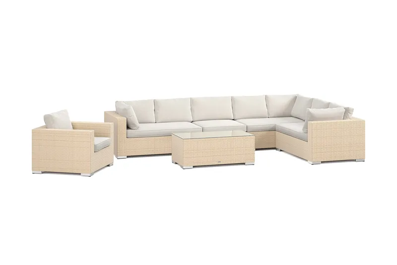 Bahamas utomhus L-soffa höger 8-sits med fåtölj och bord - Beige - Trädgård & spabad - Utemiljö - Altan & terrass - Altanmöbler