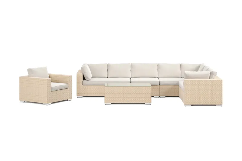 Bahamas utomhus L-soffa höger 8-sits med fåtölj och bord - Beige - Trädgård & spabad - Utemiljö - Altan & terrass - Altanmöbler