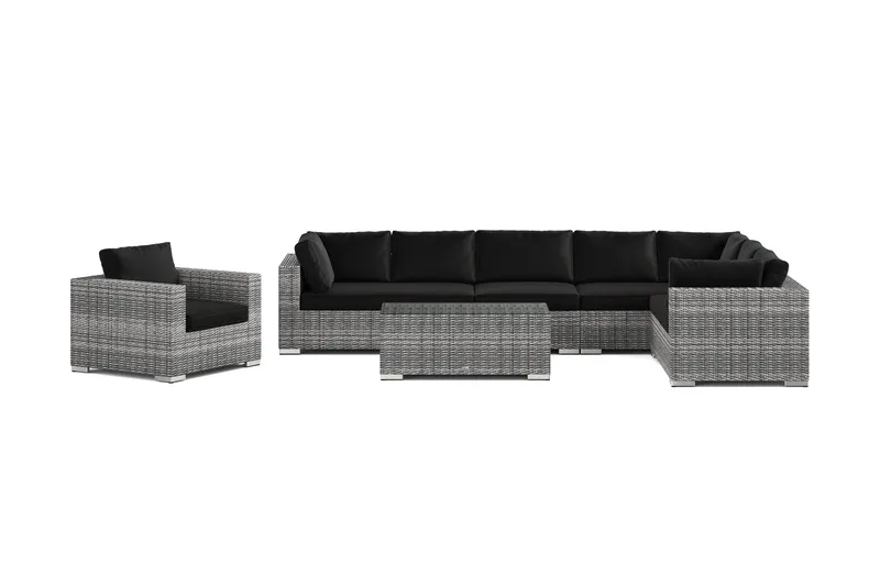 Bahamas utomhus L-soffa höger 8-sits med fåtölj och bord - Grå - Trädgård & spabad - Utemiljö - Altan & terrass - Altanmöbler