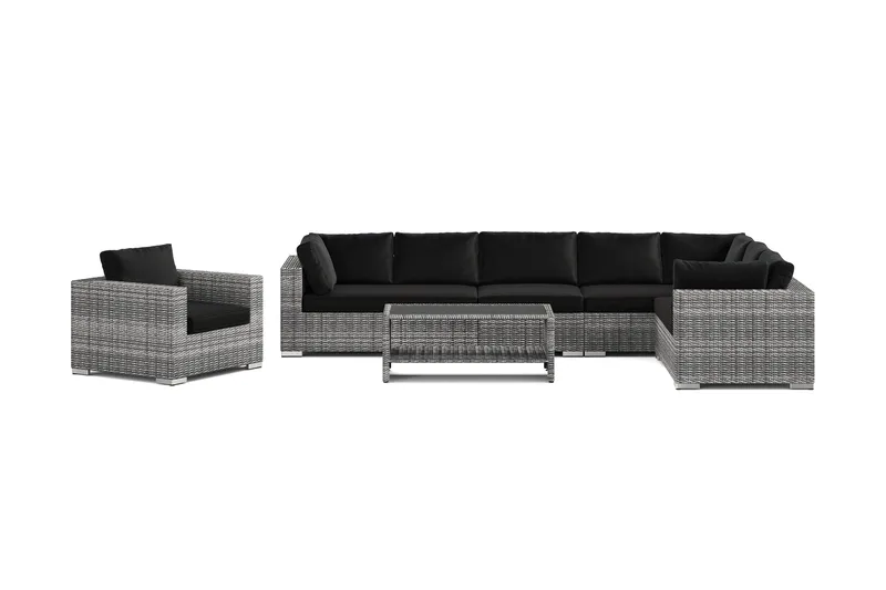 Bahamas utomhus L-soffa höger 8-sits med fåtölj och bord med hylla - Grå - Trädgård & spabad - Utemiljö - Altan & terrass - Altanmöbler
