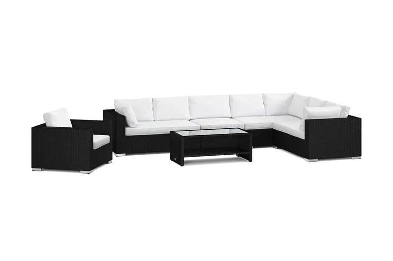 Bahamas utomhus L-soffa höger 8-sits med fåtölj och bord med hylla - Svart - Trädgård & spabad - Utemiljö - Altan & terrass - Altanmöbler