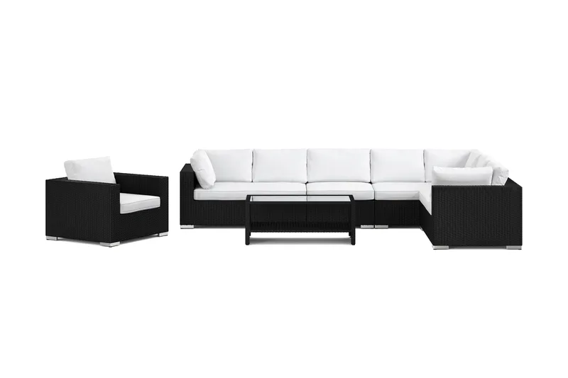 Bahamas utomhus L-soffa höger 8-sits med fåtölj och bord med hylla - Svart - Trädgård & spabad - Utemiljö - Altan & terrass - Altanmöbler