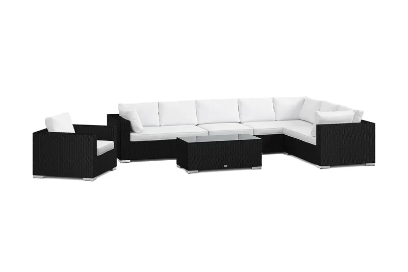 Bahamas utomhus L-soffa höger 8-sits med fåtölj och bord - Svart - Trädgård & spabad - Utemiljö - Altan & terrass - Altanmöbler