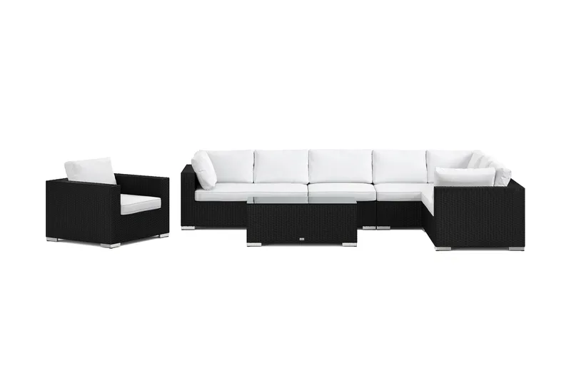 Bahamas utomhus L-soffa höger 8-sits med fåtölj och bord - Svart - Trädgård & spabad - Utemiljö - Altan & terrass - Altanmöbler