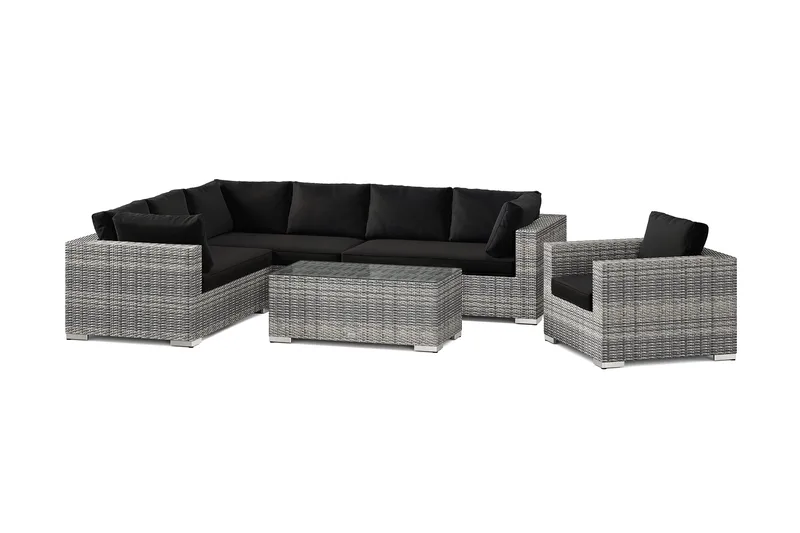 Bahamas utomhus L-soffa vänster 7-sits med fåtölj och bord - Grå - Trädgård & spabad - Utemiljö - Altan & terrass - Altanmöbler