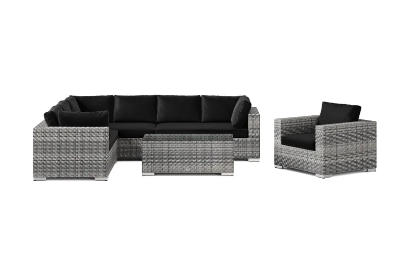Bahamas utomhus L-soffa vänster 7-sits med fåtölj och bord - Grå - Trädgård & spabad - Utemiljö - Altan & terrass - Altanmöbler