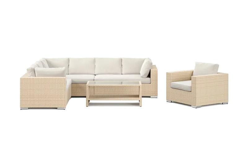 Bahamas utomhus L-soffa vänster 7-sits med fåtölj och bord med hylla - Beige - Trädgård & spabad - Utemiljö - Altan & terrass - Altanmöbler