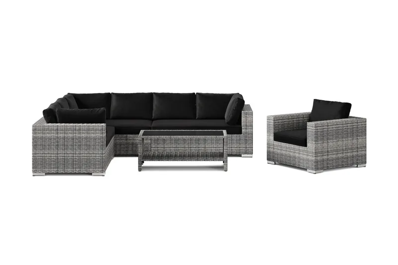 Bahamas utomhus L-soffa vänster 7-sits med fåtölj och bord med hylla - Grå - Trädgård & spabad - Utemiljö - Altan & terrass - Altanmöbler