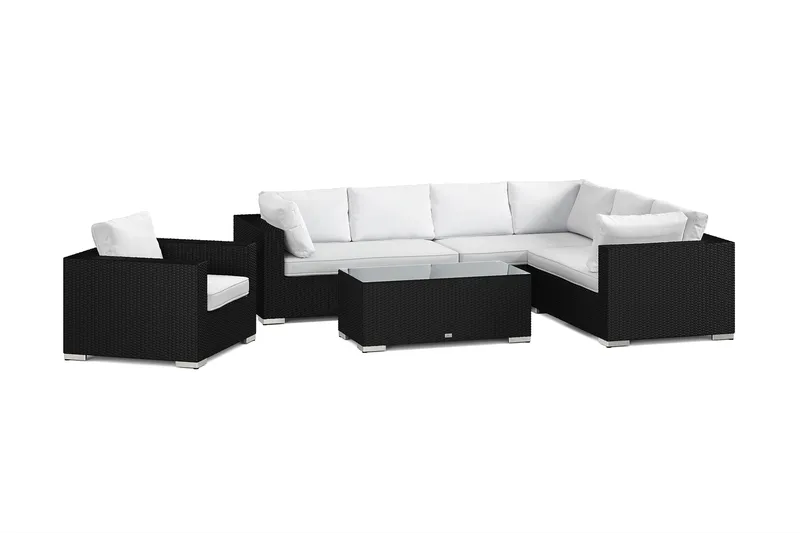 Bahamas utomhus L-soffa vänster 7-sits med fåtölj och bord - Svart - Trädgård & spabad - Utemiljö - Altan & terrass - Altanmöbler