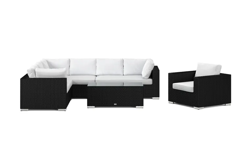 Bahamas utomhus L-soffa vänster 7-sits med fåtölj och bord - Svart - Trädgård & spabad - Utemiljö - Altan & terrass - Altanmöbler