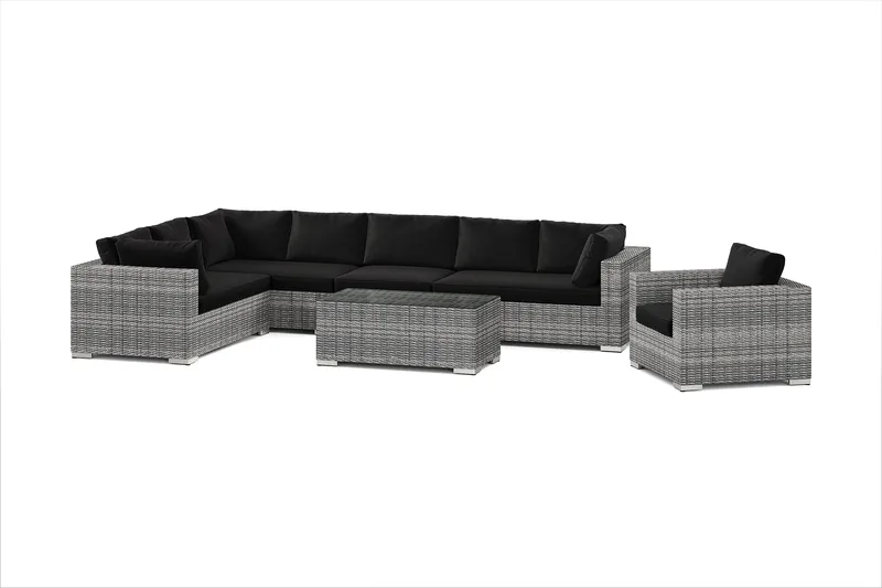 Bahamas utomhus L-soffa vänster 8-sits med fåtölj och bord - Grå - Trädgård & spabad - Utemiljö - Altan & terrass - Altanmöbler
