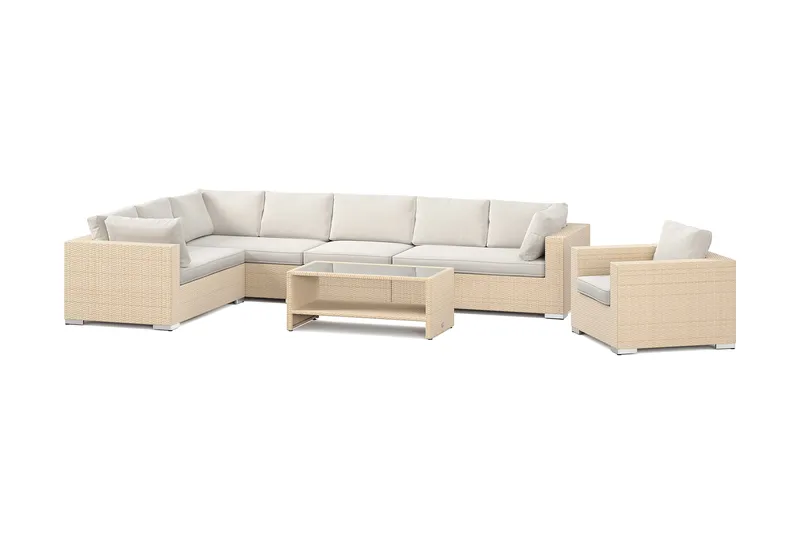 Bahamas utomhus L-soffa vänster 8-sits med fåtölj och bord med hylla - Beige - Trädgård & spabad - Utemiljö - Altan & terrass - Altanmöbler