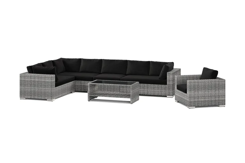 Bahamas utomhus L-soffa vänster 8-sits med fåtölj och bord med hylla - Grå - Trädgård & spabad - Utemiljö - Altan & terrass - Altanmöbler