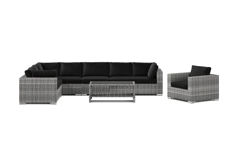 Bahamas utomhus L-soffa vänster 8-sits med fåtölj och bord med hylla - Grå - Trädgård & spabad - Utemiljö - Altan & terrass - Altanmöbler