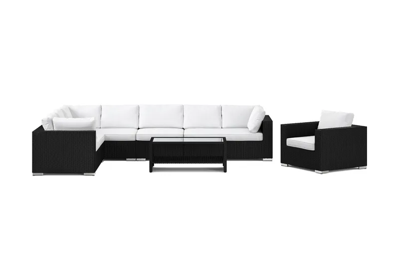 Bahamas utomhus L-soffa vänster 8-sits med fåtölj och bord med hylla - Svart - Trädgård & spabad - Utemiljö - Altan & terrass - Altanmöbler