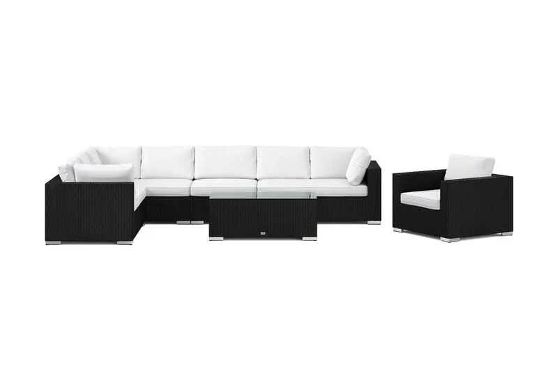 Bahamas utomhus L-soffa vänster 8-sits med fåtölj och bord - Svart - Trädgård & spabad - Utemiljö - Altan & terrass - Altanmöbler
