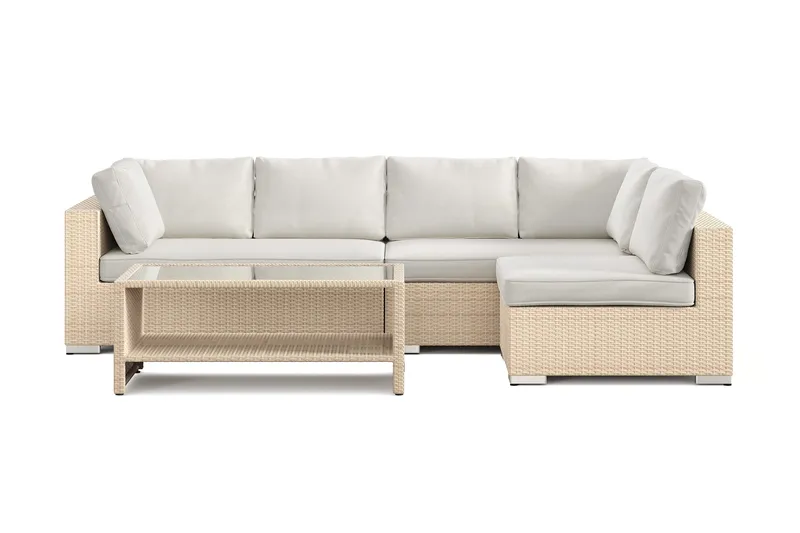 Bahamas utomhus loungegrupp 5-sits med vändbar schäslong och bord med hylla - Beige - Trädgård & spabad - Utemiljö - Altan & terrass - Altanmöbler