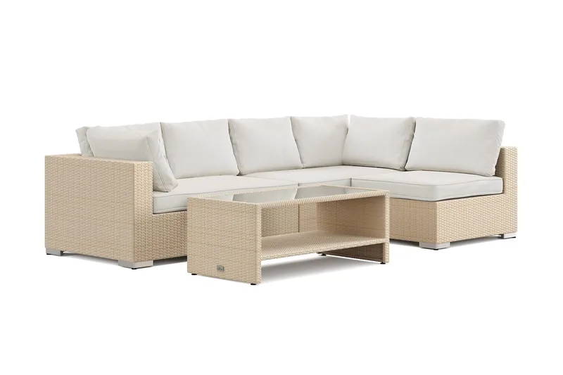 Bahamas utomhus loungegrupp 5-sits med vändbar schäslong och bord med hylla - Beige - Trädgård & spabad - Utemiljö - Altan & terrass - Altanmöbler