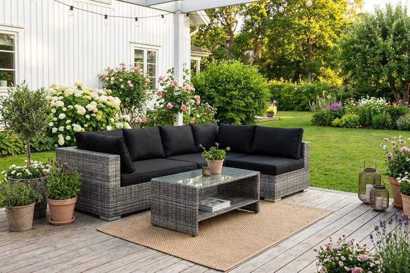 Bahamas utomhus loungegrupp 5-sits med vändbar schäslong och bord med hylla - Grå - Trädgård & spabad - Utemiljö - Altan & terrass - Altanmöbler