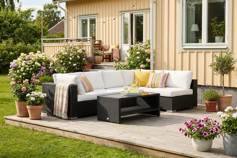 Bahamas utomhus loungegrupp 5-sits med vändbar schäslong och bord med hylla - Svart - Trädgård & spabad - Utemiljö - Altan & terrass - Altanmöbler