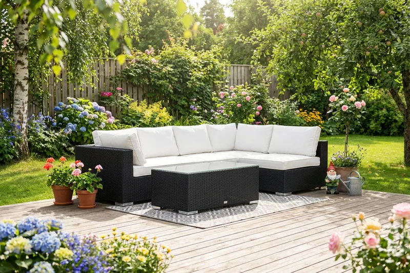 Bahamas utomhus loungegrupp 5-sits med vändbar schäslong och bord - Svart - Trädgård & spabad - Utemiljö - Altan & terrass - Altanmöbler