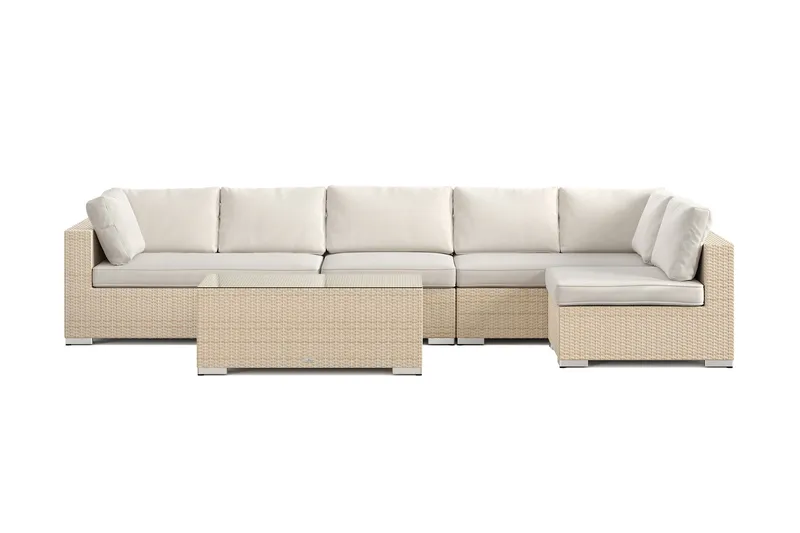 Bahamas utomhus loungegrupp 6-sits med vändbar schäslong och bord - Beige - Trädgård & spabad - Utemiljö - Altan & terrass - Altanmöbler