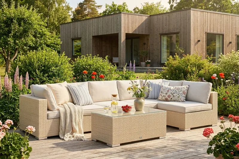 Bahamas utomhus loungegrupp 6-sits med vändbar schäslong och bord - Beige - Trädgård & spabad - Utemiljö - Altan & terrass - Altanmöbler