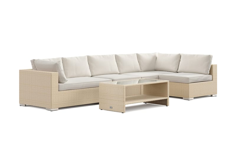 Bahamas utomhus loungegrupp 6-sits med vändbar schäslong och bord med hylla, Beige