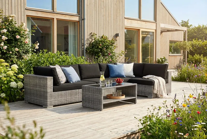 Bahamas utomhus loungegrupp 6-sits med vändbar schäslong och bord med hylla - Grå - Trädgård & spabad - Utemiljö - Altan & terrass - Altanmöbler