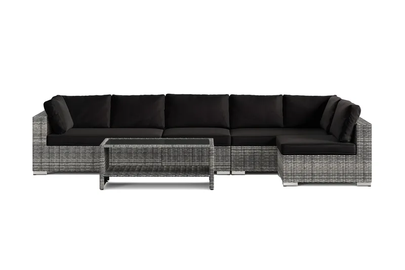 Bahamas utomhus loungegrupp 6-sits med vändbar schäslong och bord med hylla - Grå - Trädgård & spabad - Utemiljö - Altan & terrass - Altanmöbler