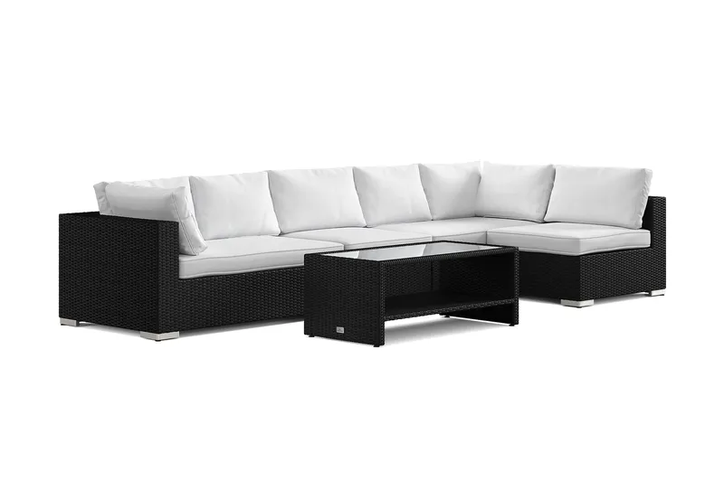 Bahamas utomhus loungegrupp 6-sits med vändbar schäslong och bord med hylla - Svart - Trädgård & spabad - Utemiljö - Altan & terrass - Altanmöbler