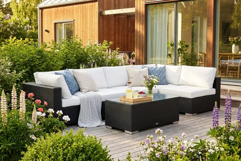 Bahamas utomhus loungegrupp 6-sits med vändbar schäslong och bord - Svart - Trädgård & spabad - Utemiljö - Altan & terrass - Altanmöbler