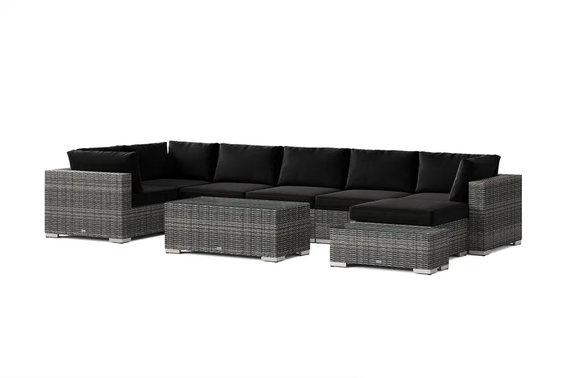 Bahamas utomhus U-soffa 7-sits vändbar divan med  öppet avslut och bord, Grå