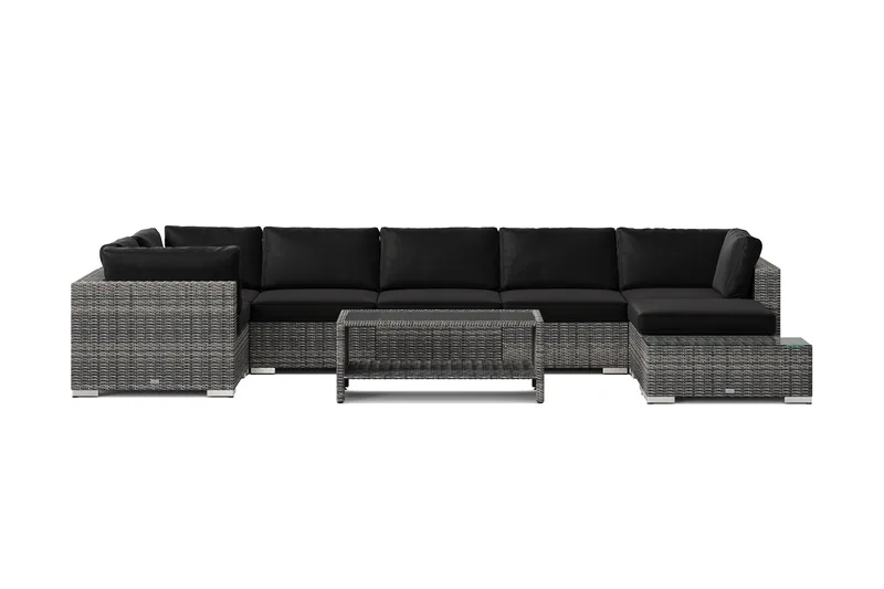 Bahamas utomhus U-soffa 7-sits vändbar divan med öppet avslut och bord med hylla - Grå - Trädgård & spabad - Utemiljö - Altan & terrass - Altanmöbler