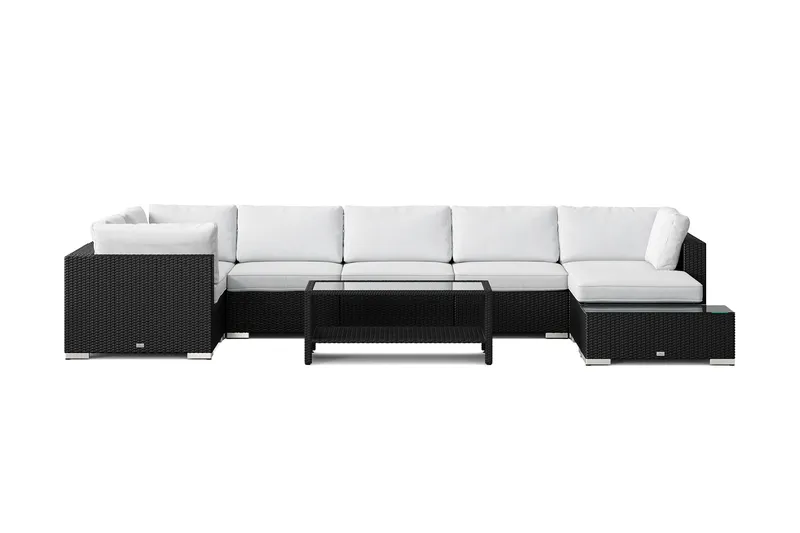Bahamas utomhus U-soffa 7-sits vändbar divan med öppet avslut och bord med hylla - Svart - Trädgård & spabad - Utemiljö - Altan & terrass - Altanmöbler