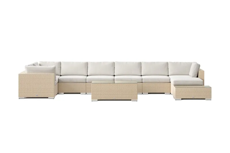Bahamas utomhus U-soffa 8-sits vändbar divan med öppet avslut och bord - Beige - Utemöbler - Loungemöbler - Soffgrupp utomhus