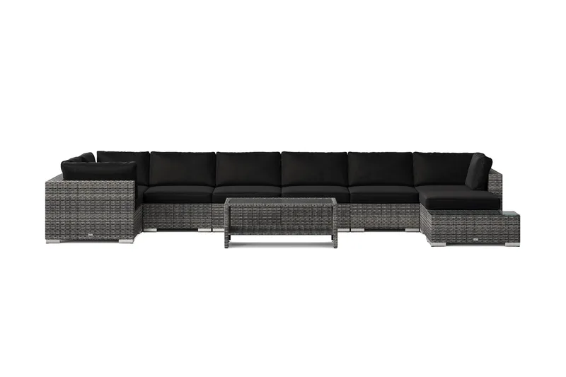 Bahamas utomhus U-soffa 8-sits vändbar divan med öppet avslut och bord med hylla - Grå - Trädgård & spabad - Utemiljö - Altan & terrass - Altanmöbler