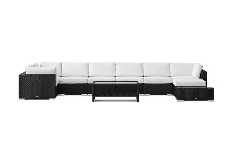 Bahamas utomhus U-soffa 8-sits vändbar divan med öppet avslut och bord med hylla - Svart - Trädgård & spabad - Utemiljö - Altan & terrass - Altanmöbler