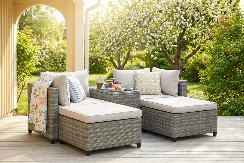 Dramilo Loungegrupp i konstrotting med bord och dynor - Beige - Trädgård & spabad - Utemiljö - Altan & terrass - Altanmöbler