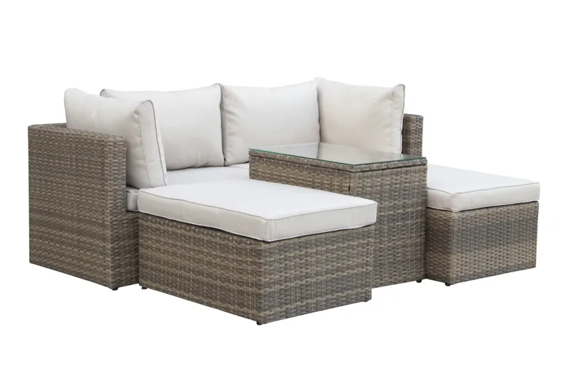 Dramilo Loungegrupp i konstrotting med bord och dynor, Beige