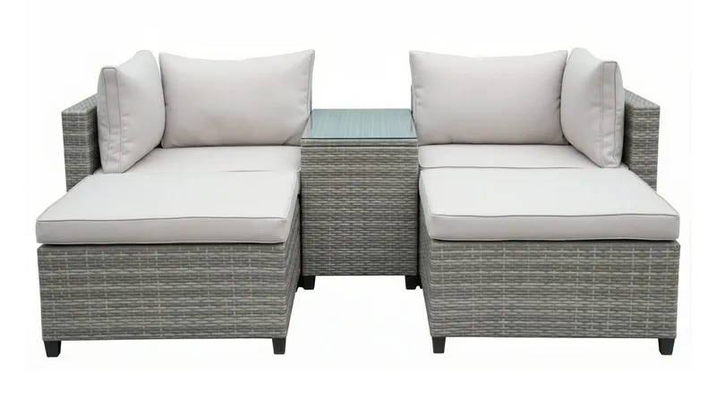 Dramilo Loungegrupp i konstrotting med bord och dynor, Beige