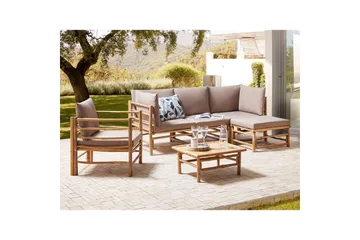 Hörnsoffa Cerreto med fåtölj Beige/ljust trä - Beige/ljust trä - Utemöbler - Loungemöbler - Soffgrupp utomhus