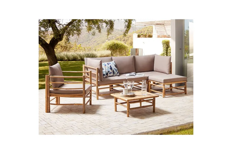 Hörnsoffa Cerreto med fåtölj Beige/ljust trä - Beige/ljust trä - Utemöbler - Loungemöbler - Soffgrupp utomhus