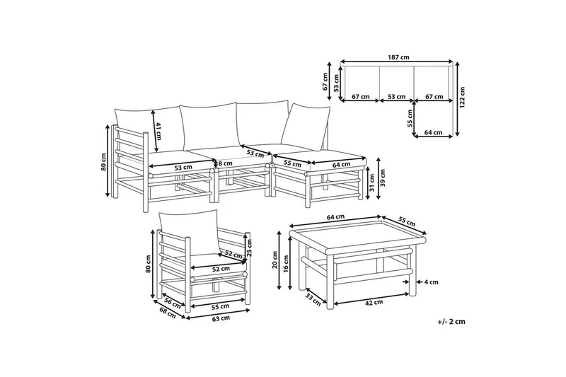 Hörnsoffa Cerreto med fåtölj Vit/ljust trä - Vit/ljust trä - Trädgård & spabad - Utemiljö - Altan & terrass - Altanmöbler