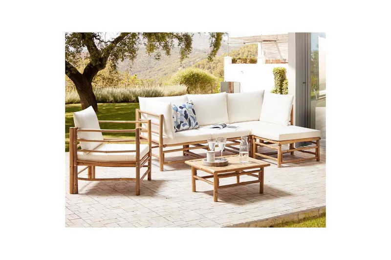 Hörnsoffa Cerreto med fåtölj Vit/ljust trä - Vit/ljust trä - Trädgård & spabad - Utemiljö - Altan & terrass - Altanmöbler