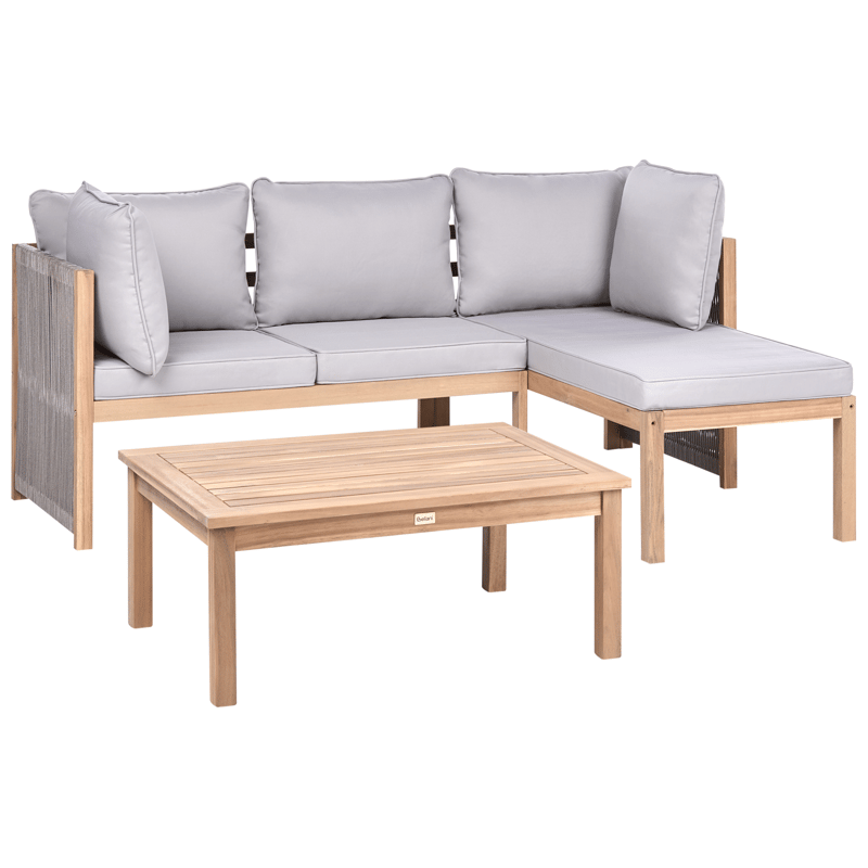 Hörnsoffa utomhus med Bord 3-Sits Arabba Vänstervänd Akaciaträ - Brun/Grå - Trädgård & spabad - Utemiljö - Altan & terrass - Altanmöbler