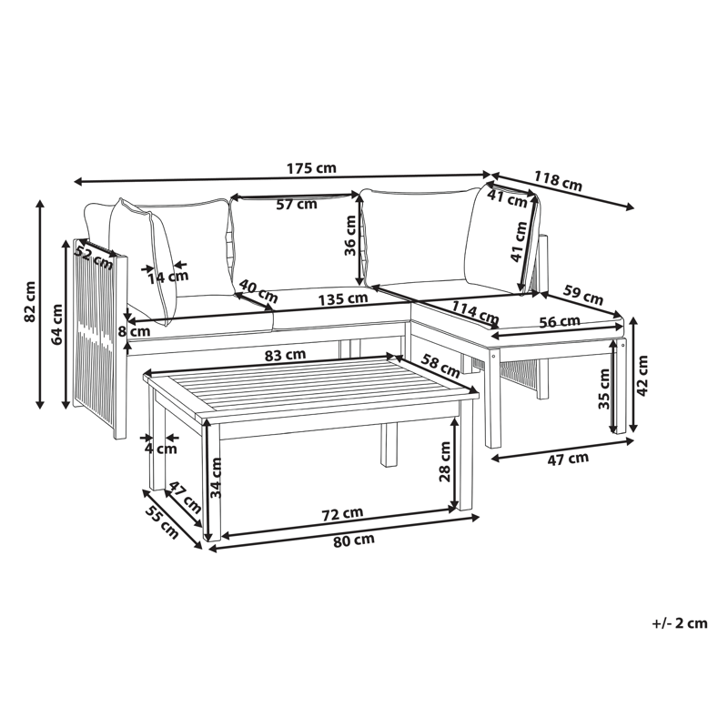 Hörnsoffa utomhus med Bord 3-Sits Arabba Vänstervänd Akaciaträ - Brun/Grå - Trädgård & spabad - Utemiljö - Altan & terrass - Altanmöbler