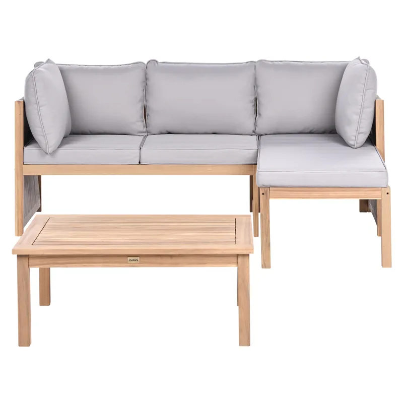 Hörnsoffa utomhus med Bord 3-Sits Arabba Vänstervänd Akaciaträ, Brun/Grå