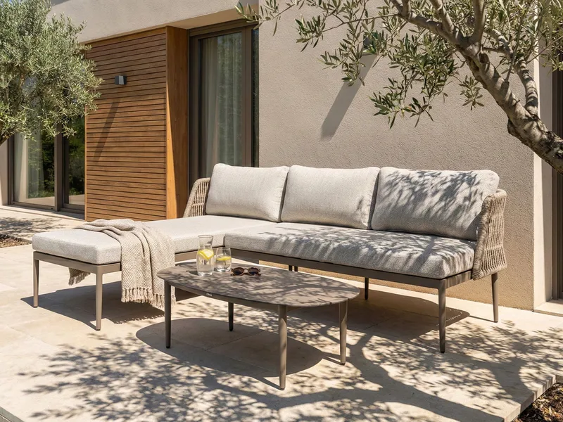 Hörnsoffa utomhus med Bord 3-Sits Leffe Högervänd - Beige - Trädgård & spabad - Utemiljö - Altan & terrass - Altanmöbler